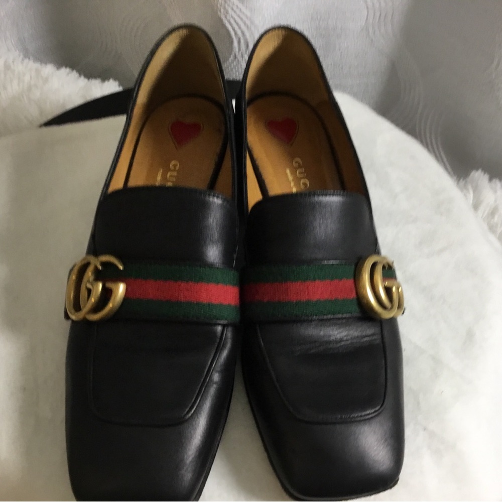 Authentic Gucci Black Leather Loafers with Red and Green Web & Gold Double G - Picture 12 of 12